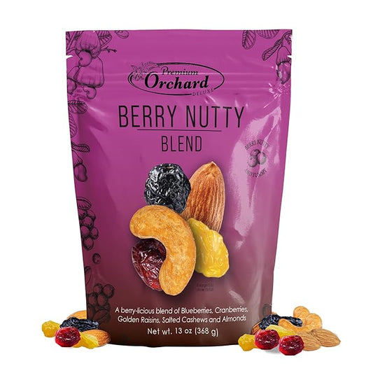 PREMIUM ORCHARD Berry Nutty Blend - Deluxe Mixed Nuts with Dried Cranberries, Golden Raisins, Blueberries | Healthy Trail Mix with Nuts, Mixed Berries