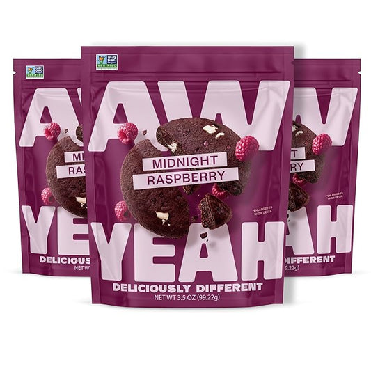 AwYeah Midnight Raspberry Mini Cookies – Rich Chocolate, Tart Raspberries & White Chocolate, Gluten-Free, Vegan, 3.5oz (3 Pack) – Bold, Fruity, All-Natural, Non-GMO, Plant-Based Treat for Snacking!
