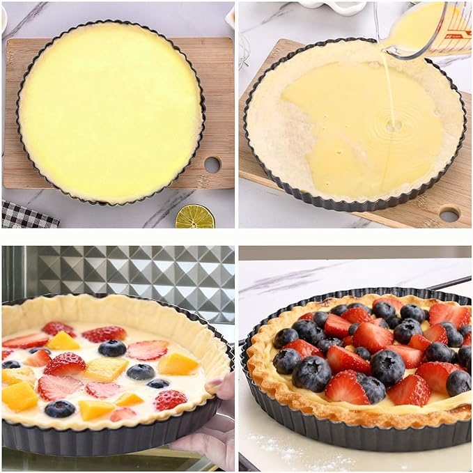 DATANYA Tart Pans with Removable Bottom 10 Inch Quiche Pan, Heavy Duty Carbon Steel Round Non-stick Fluted Pie Tart Pan for Mousse Cakes, Christmas Dessert Baking (10.2 Inch 1pc)