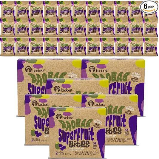 Baobest Superfruit Bites - Baobab Chews Mixed Berry Fruit Snack Pack - Vegan, Gluten Free, Preservative Free, Palm Oil Free, High Vitamin C Superfood Snack from The Tree of Life - 30 Servings