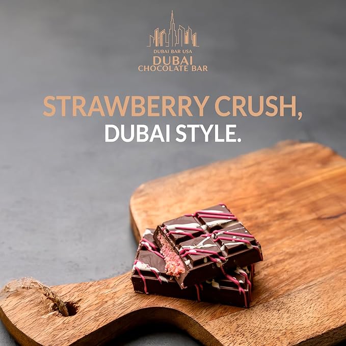 Dubai Chocolate Bar Strawberry Crush – 2.47oz Premium Chocolate with Strawberry & Crispy Kataifi Filling – Dubai Knafeh Dessert Inspired – Made in USA (1 Pack)