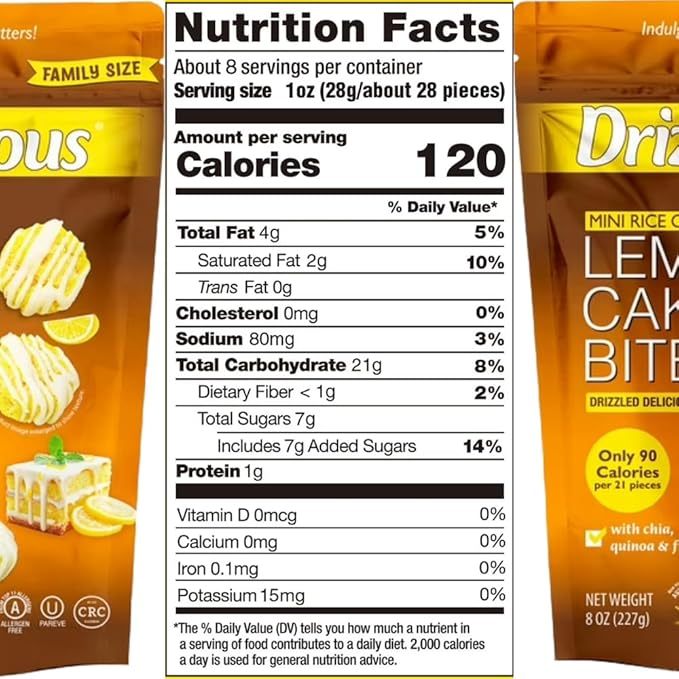 Drizliciu's Mini Rice Cakes Bites, Lemon Cake Bites 21 Piece Per Pack, 8 Oz. - Drizzled Lemon Cake Flavored Mini Rice Cakes