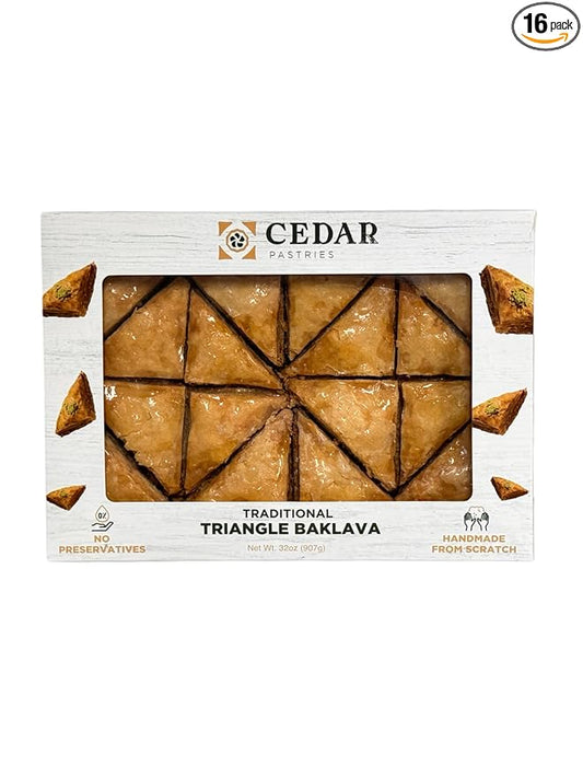 Cedar Pastries 16-Piece Traditional Triangle Baklava – Cashew, Almond & Walnut Assortment | Handmade Mediterranean Dessert | Kosher & Halal