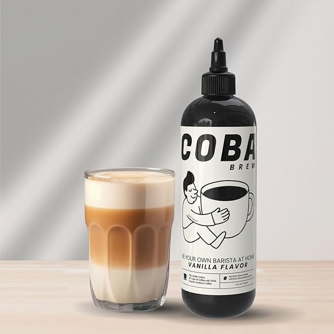 COBA Premium Coffee Concentrate: Bold & Extra Strong Kick - 20x Cups | Instant Cold Brew/ Hot Coffee in Seconds | Specialty, Fair Trade, Organic, Medium Roast, Dairy Free | 2 TEASPOONS/Cup | Rich Flavor (8 Fl Oz (Pack of 1), Vanilla)