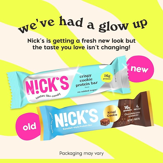 Nick’s Protein Bars Crispy Cookie Chocolate – 12-Count Box | High Protein, Low Calories, Low Carbs, Keto Friendly, No Added Sugar (12 bars x 50g)