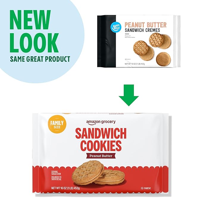 Amazon Grocery, Peanut Butter Sandwich Cookies, 1 Lb (Previously Happy Belly, Packaging May Vary)