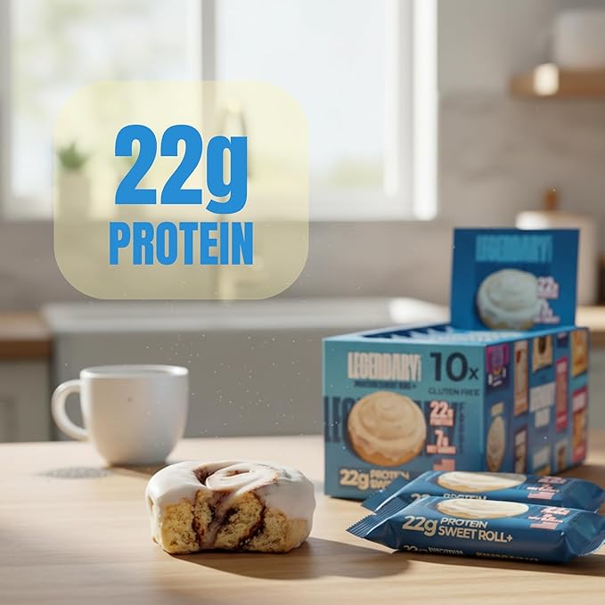 Legendary Foods Cinnamon Roll 22g Protein Bars – Gluten-Free, Low Carb Meal Option – Sweet Zero Sugar Snack, Keto-Friendly – 10-Pack High Protein Pre- or Post-Workout Nutrition Bars