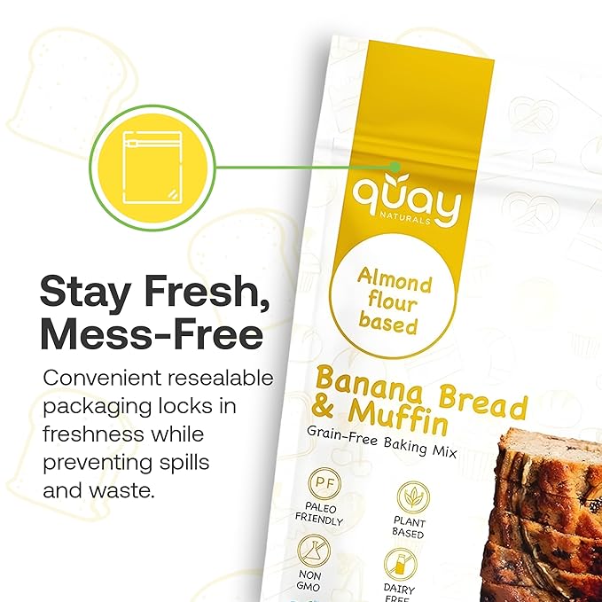 Quay Naturals Grain-Free Banana Bread & Muffin Mix, 9 oz - Almond Flour Baking Mix for Gluten Free Bread, Cake Mix & Brownie Mix, Made with Coconut Sugar, Non-GMO, Dairy-Free, Vegan-Friendly