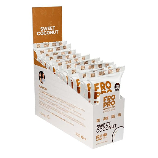 FROPRO Plant Protein Snack Bars - Plant Based Protein Bars, All-Natural, Gluten, Dairy, & Soy Free, High Protein Bars with Low Calories | Coconut, 12 Pack