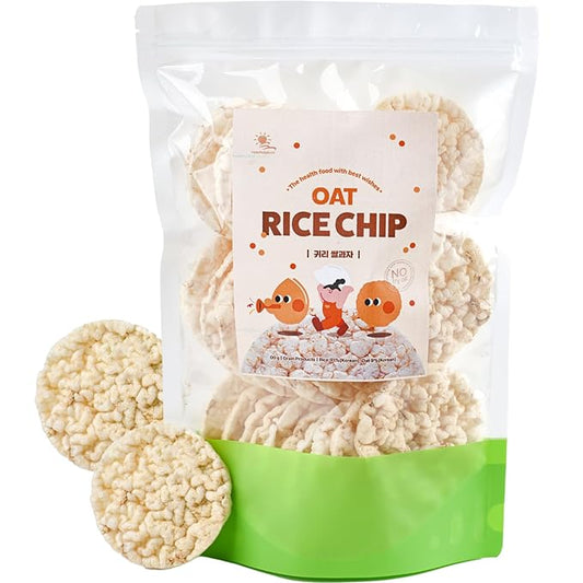 Korean Food Rice & Oat Chips – Light & Crispy Korean Rice Crackers, Puffed Grain Snack 96g (3.4oz), Simple Ingredients, Low-Calorie Crunch, Healthy Korean Snack, Resealable Bag
