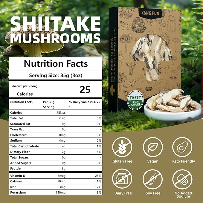 Premium Dried Shiitake Mushrooms, Rich Umami Flavor, Gluten-Free Vegan Snack- Perfect for Soups, Stir-Fry & Health Cooking