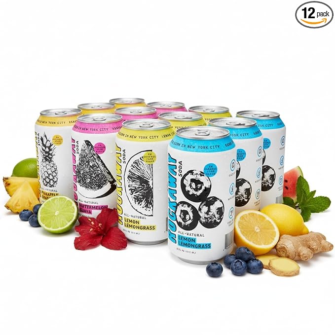 ROCKAWAY Variety Soda Drinks - Low calorie drinks made from Real Fruit Juice, All Natural - Soda Pop Drinks Gluten Free, Vegan, GMO Free - 12oz (12 Pack)