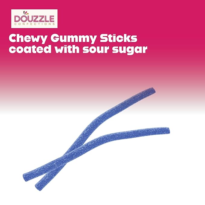 DOUzzle Valentines Day Sweet Treats, Sour Sticks Chewy Candy Straws Blue Raspberry (3.5 OZ - 1 Pack) Goodie Bag Stuffer, Pinata Filler - Kosher Parve
