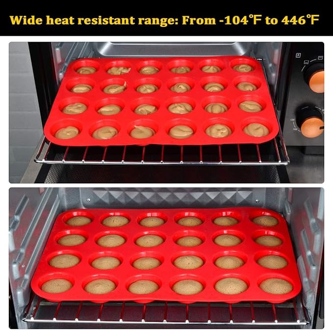 CAKETIME Silicone Muffin Pan Mini 24 Cups Cupcake Pan, Nonstick Food Grade Silicone Mold Baking Pan 1 Pack