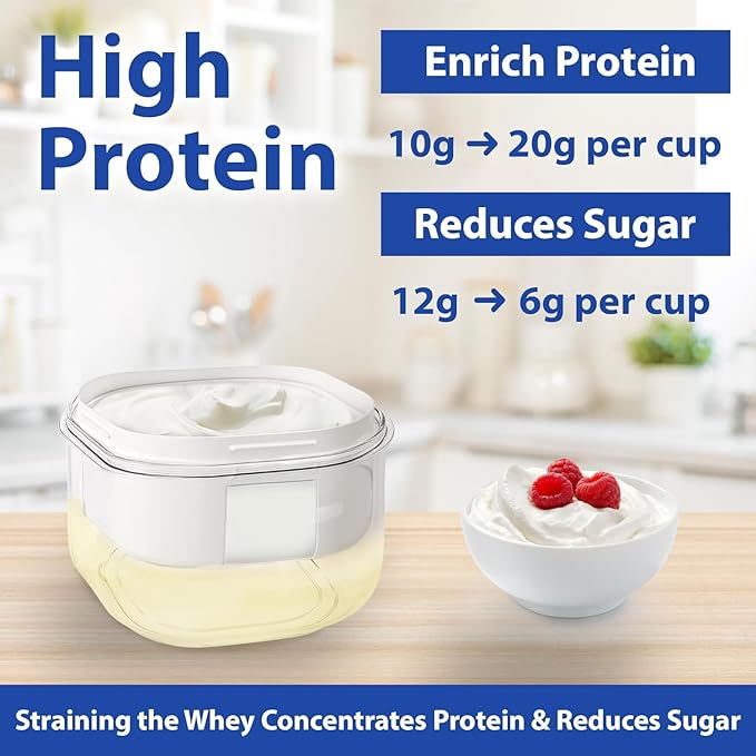 Ultimate Yogurt Strainer - Make Delicious, High Protein, Greek Yogurt - 70% Less Sugar & Lactose - Fine Mesh Nylon Greek Yogurt Maker - 100% BPA-Free & Dishwasher Safe with Large 2.3 Quart Capacity