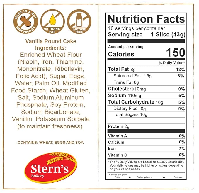 Pound Cake | Vanilla Cake | Sponge Cake | Moist & Delicious | Light & Fluffy | Dairy & Nut Free | 15 oz Stern’s Bakery (2 pack)