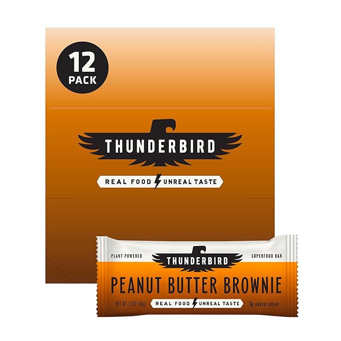 Thunderbird Bars Energy Snack, Gluten-Free with Protein, Healthy Real Food, Vegan Non-GMO, No Added Sugar (12 Count, 1.7 oz. Bars) (Peanut Butter Brownie)