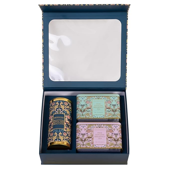 New English Teas Traditional Tea & Cookies Gift Set with 80 English Breakfast Teabags & Cornish Cookies