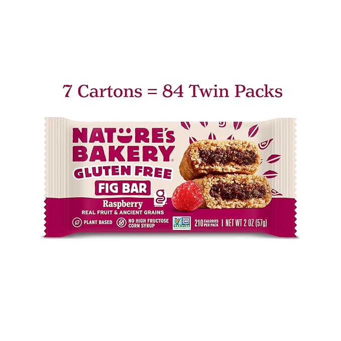 Nature's Bakery Gluten Free Fig Bar, Raspberry, Plant-Based, Vegan Friendly, Kosher, Non-GMO, 2 Ounce (Pack of 12)