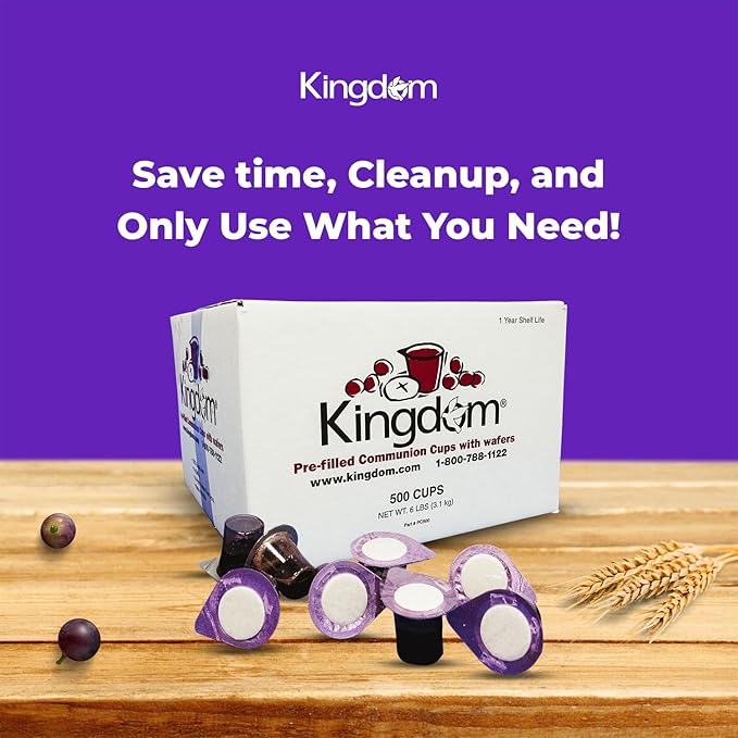 Kingdom Easy Open Prefilled Communion Cup with Wafers(500ct) Sealed in a Single-Serving Container with Upto 1-Year Shelf Life, Perfect for Holy Eucharist Celebration in Hospitals, Summer Camps, and more!