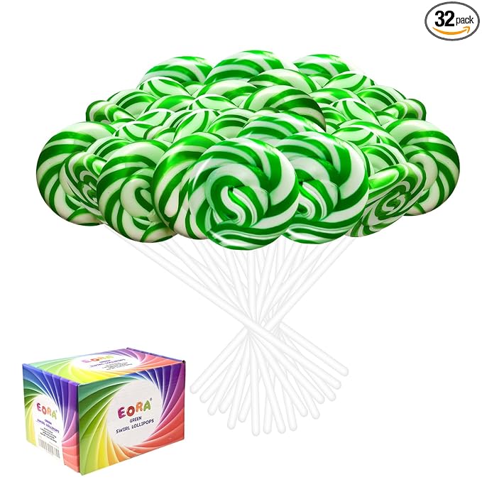 32 Pack Twist & Swirl Lollipops Suckers Individually Wrapped Bulk, St. Patrick's Day Candy Suckers, Green & White Swirl Lollipops Candy, Green Apple Flavor