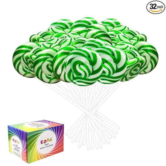 32 Pack Twist & Swirl Lollipops Suckers Individually Wrapped Bulk, St. Patrick's Day Candy Suckers, Green & White Swirl Lollipops Candy, Green Apple Flavor