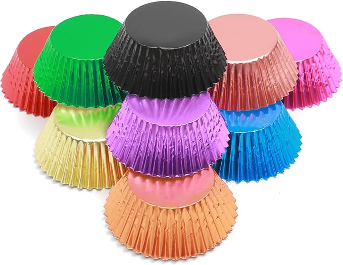 qiqee 500pcs Foil Cupcake Liners For Baking Standard Size Thick ＆ Sturdy Oil Resistance, 10 Color Baking Cups Muffin Liners Paper(Standard Size 2inch Bottom)