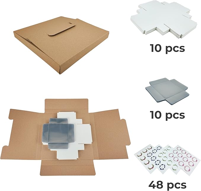 Diakarma Gift Boxes with Clear Cover, Bakery Treat Boxes for Small Cakes, Cookies, Desserts, Donuts, Pastries, Gifts, and Party Favors – Durable & Elegant (24 Pieces White Kraft, 4"x4"x1.2")