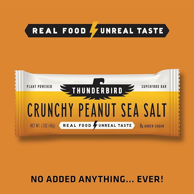 Thunderbird Bars Energy Snack, Gluten-Free with Protein, Healthy Real Food, Vegan Non-GMO, No Added Sugar (12 Count, 1.7 oz. Bars) (Crunchy Peanut Butter)