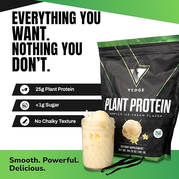 VEDGE Vegan Protein Powder - Plant Protein Powder with Pea, Pumpkin & Sunflower - USDA Organic, Amino Acids, Dairy Free, Gluten Free, Soy Free, Keto, Non GMO, Smooth Texture - Vanilla - 20 Servings