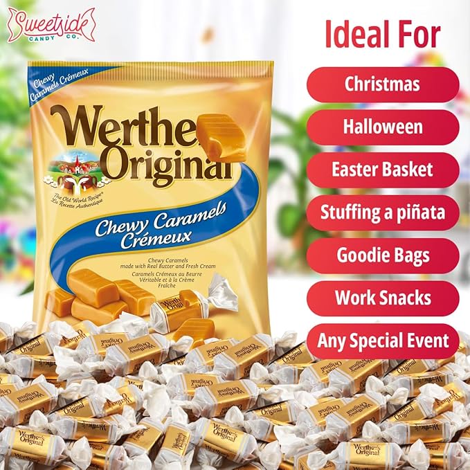 Chewy Original Candy, 4 Pack Each 4.5oz of Werthr'sCaramel Candy Individually Wrapped, Sweet Soft Caramels That’s Perfect for Family Gatherings and Everyday Treats, Creamy Carmels Candies Soft Enough for All Ages