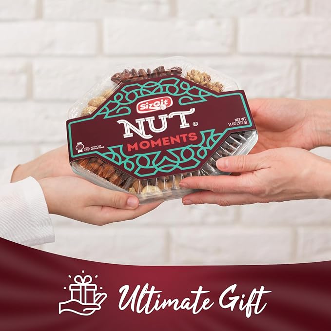 SizGit Nut Gift Baskets, 14oz Mixed Nut Gift Box of 7 Sectional Platter, Ideal Nut Assortment for Holidays, Birthdays, Celebrations, Anniversaries, Corporate Occasions and Everyday Snacking