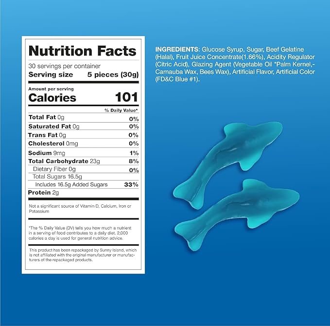 Blue Sharks Gummy Candy | 2-Pound Bag | Blue Raspberry Flavor