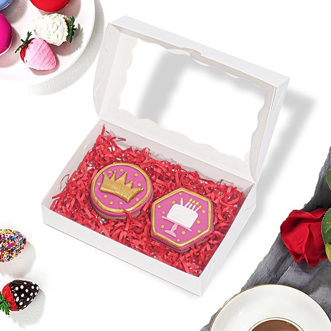 Romantic Baking DIY Assembly White 7 x 4 3/8 x 1in Cookies Boxes for Gift Giving Chocolate Truffle Bakery Brownie Pastry Boxes