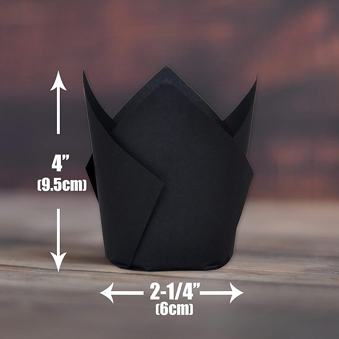 MyBakning Black color Large size Tulip Baking Cups 2-1/4"(Base diameter) x 4"(Wall height) Parchment paper baking cupcake Muffin liners, Case of 130 pcs