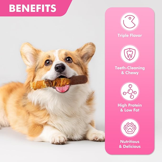 Puddonio Dog Treats, Triple Flavor 6 Inch Rawhide Rolls, Chicken Duck and Chicken Liver Wrapped Rawhide Dog Chews, Suitable for Medium Dogs, 35.3 oz