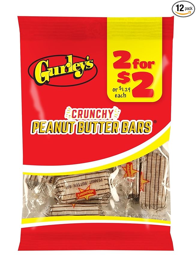 Gurley's Peanut Butter Bars, Crunchy Candy with Creamy Center (Pack of 12)