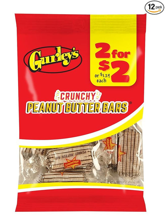 Gurley's Peanut Butter Bars, Crunchy Candy with Creamy Center (Pack of 12)