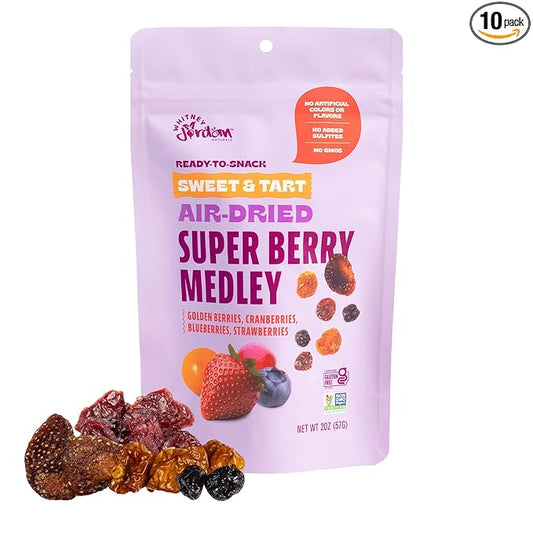 Whitney Jordan Naturals Air-Dried Super Berry Medley 2 Oz, Pack of 10 - Dried Fruit Snack Made from Real Berries - Non-GMO, Gluten-Free, Vegan, Chewy Real Fruit for Healthy Snacking On-the-Go