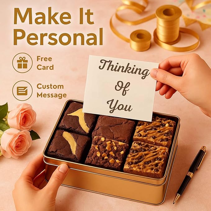 Thinking of You Gift Basket - 18 Individually Wrapped Brownies Freshly Baked in a Variety of Flavors - Dulcet's Signature Flavored Fudge Brownies - Gift Box Comes with Thinking of You Card