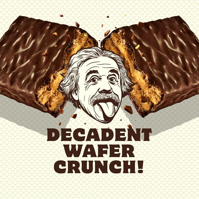 Einstein Energy Wafer Protein Bars - Chocolate Peanut Butter Decadent Snacks with Protein, Real Milk Chocolate, Green Tea Caffeine, Lion's Mane, Citicoline & L-Theanine + 100% Whole Wheat wafers -9 ct