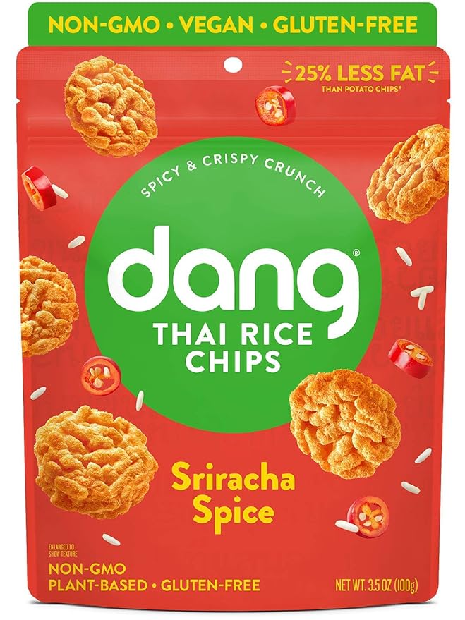 DANG Sticky Rice Chips | Sriracha Spice | 12 Pack | Vegan, Gluten Free, Non Gmo Rice Crisps, Healthy Snacks Made With Whole Foods | 3.5 Oz Bags