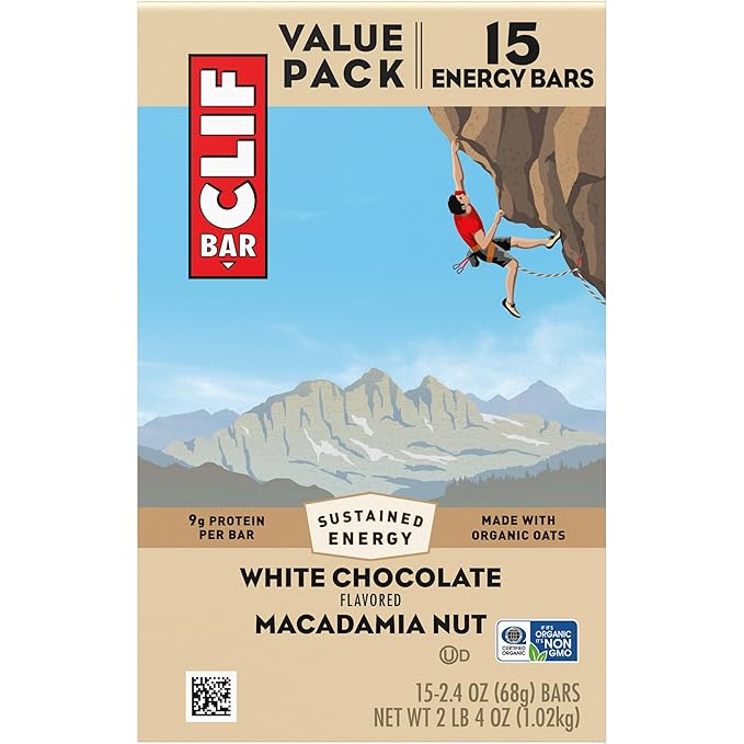 CLIF BAR - Energy Protein Bars - White Chocolate Macadamia Nut - Made with Organic Oats - Energy Bars - Non-GMO - (15 Pack)