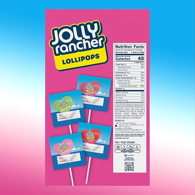 Heart Shaped Joly Ranchers Lollipops Assorted Fruity Flavors - Individually Wrapped JollyRanchar Lollipops Suckers Bulk in Sealed Bags for Friends, Kids, Party Favors (20 Ct)