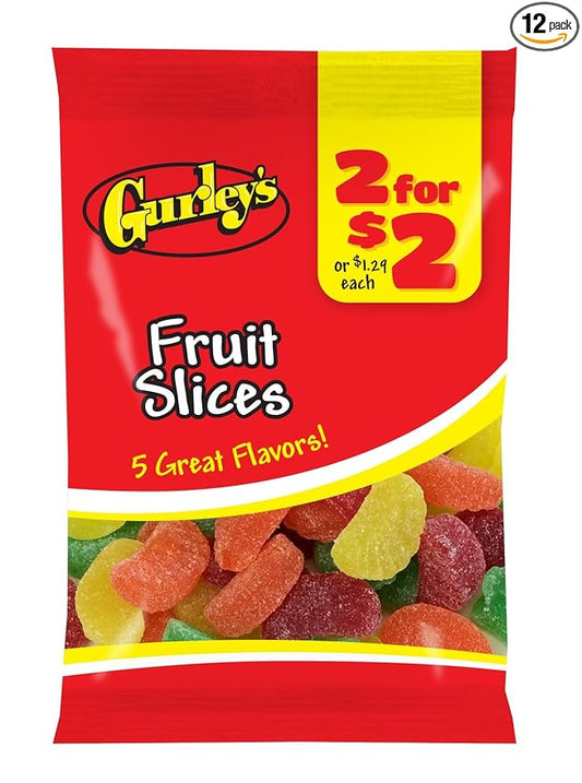 Gurley's Juicy Fruit Slices, Gummy Candy with Natural Fruit Flavors (Pack of 12)