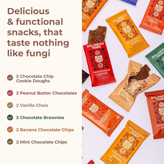 Functional Mushroom Vegan Protein Bars | Made in USA | Full Dose Lions Mane, Shitake, Reishi & Maitake Bars | Plant Protein Bars w/Adaptogens & Superfoods | 12 Bars Variety Box