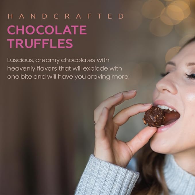 CRAVINGS BY ZOE Valentines Day and Birthday Chocolate Truffles Gift Box | 16 Count | Assorted Gourmet Milk & Dark Chocolate Candy Food Gift Basket Anniversary, Get Well, Holiday, Thank You Men Women Mom Her