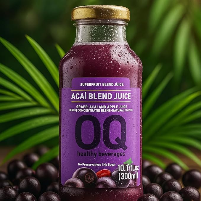 OQ Healthy Beverages Brazilian Açaí Juice, 100% Pure Blend | Antioxidant Superfruit Drink | Naturally Energizing Taste | 10.14 fl oz (Pack of 12)