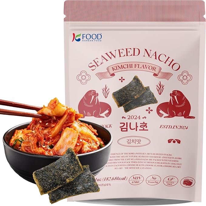 Korean Food SEA*ART Kimchi Flavored Seaweed Nachos - Crispy Vegan Snack with Bold Korean Flavor, Gluten-Free Seaweed Nachos, 1.41oz (40g)
