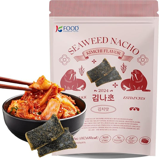 Korean Food SEA*ART Kimchi Flavored Seaweed Nachos - Crispy Vegan Snack with Bold Korean Flavor, Gluten-Free Seaweed Nachos, 1.41oz (40g)